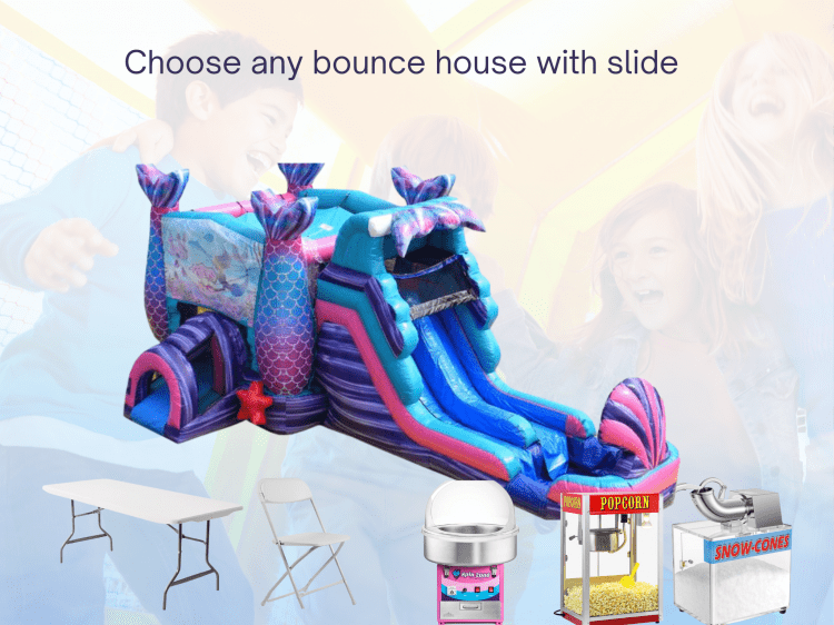 #2 Bounce House with Slide ( 2 concessions, Chairs and Table